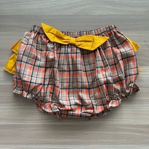 𝅺NEW Lil Cactus Brown Orange Plaid Turkey Criss-cross Back Top and Bloomer Set - Picture 6 of 7